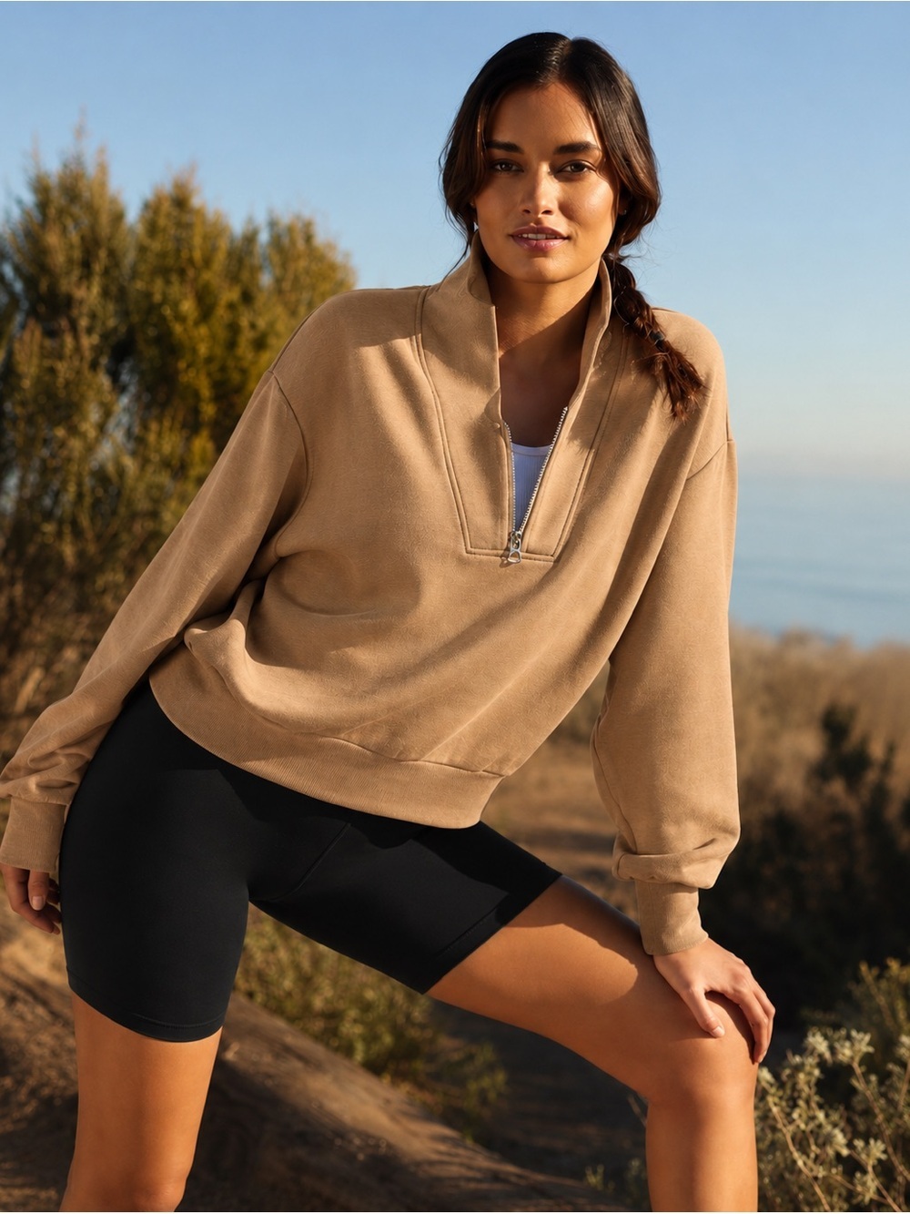 Varley Davidson DoubleSoft Half Zip Sweatshirt in Golden Bronze Size Medium